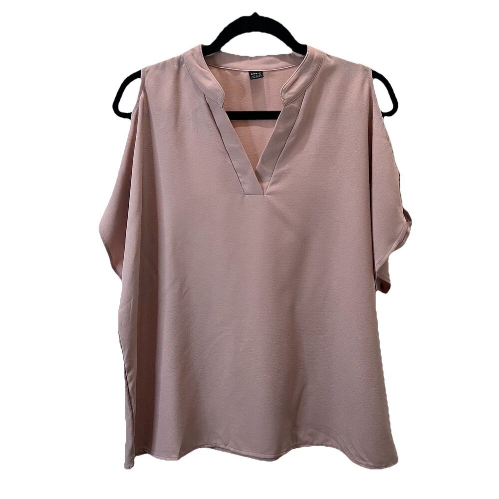 Shein Light Dusty Pink Cold Shoulder V Neck Top Blouse Womens Size XL